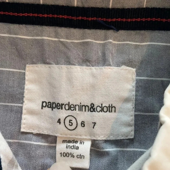 Paper denim & cloth boy’s short sleeved button down, white & navy. Boy’s size 5 - Picture 4 of 7